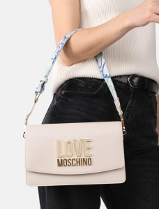 Сумка через плечо Love Moschino молочная с лого - фото  - Miraton