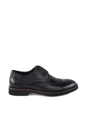 Мужские туфли броги черные кожаные - фото 1 - Miraton