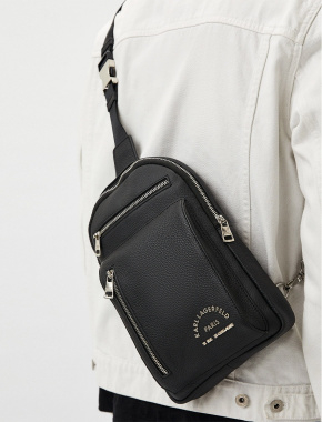 Чоловіча сумка слінг Karl Lagerfeld тканинна чорна - фото 1 - Miraton