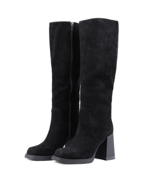Жіночі чоботи панчохи чорні велюрові з підкладкою із натурального хутра - фото 3 - Miraton