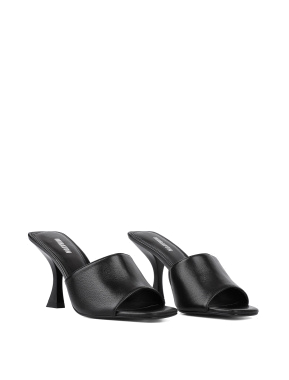 Жіночі сабо з квадратним носком шкіряні чорні - фото 2 - Miraton