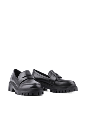 Женские туфли лоферы черные кожаные - фото 3 - Miraton