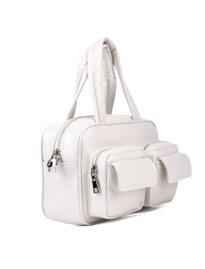 Женская сумка карго MIRATON кожаная молочная с накладными карманами - фото 2 - Miraton