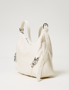 Женская сумка хобо TwinSet из экокожи молочного цвета с логотипом - фото 3 - Miraton