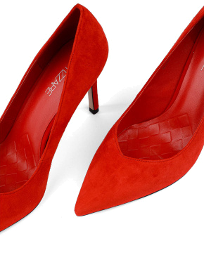 Женские туфли с острым носком красные велюровые - фото 5 - Miraton