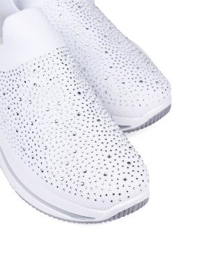 Жеские кроссовки Attizzare тканевые белые с камнями - фото 5 - Miraton
