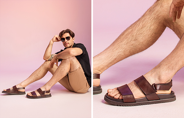 Мужские сандалии кожаные коричневые фото 